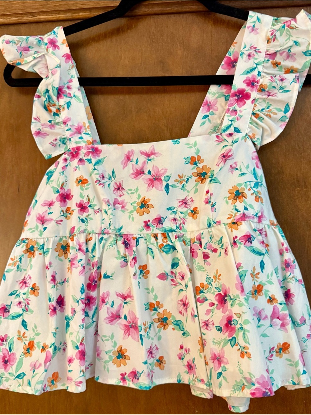 Altar'd State White Floral Ruffle Strap Peplum Top